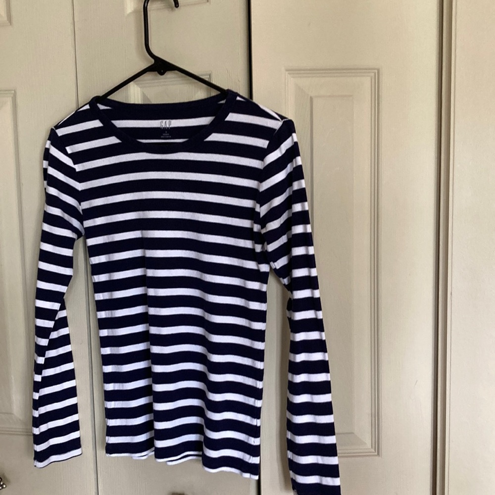 Ladies navy and white long sleeve T